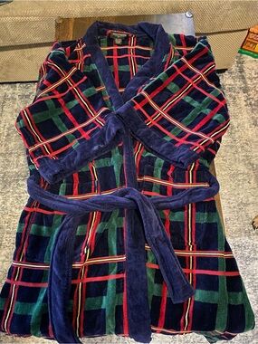 State O Maine Striped Cotton Robe - Navy & Red